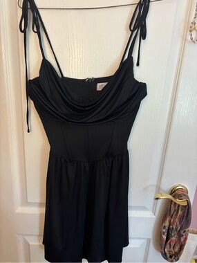 Oh Polly Black Cowl Neck Tie-Shoulder Mini Dress